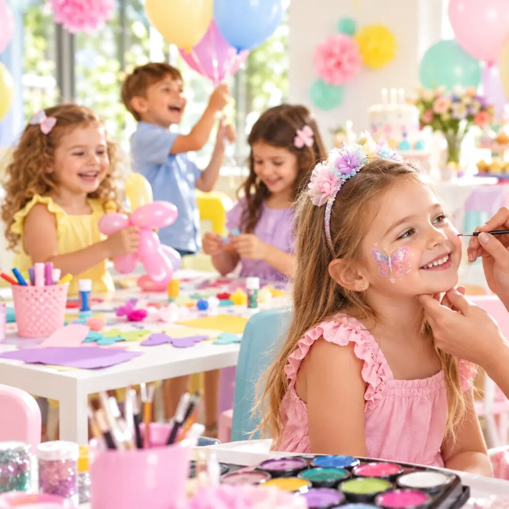 Atelier maquillage pour enfants pendant un anniversaire
