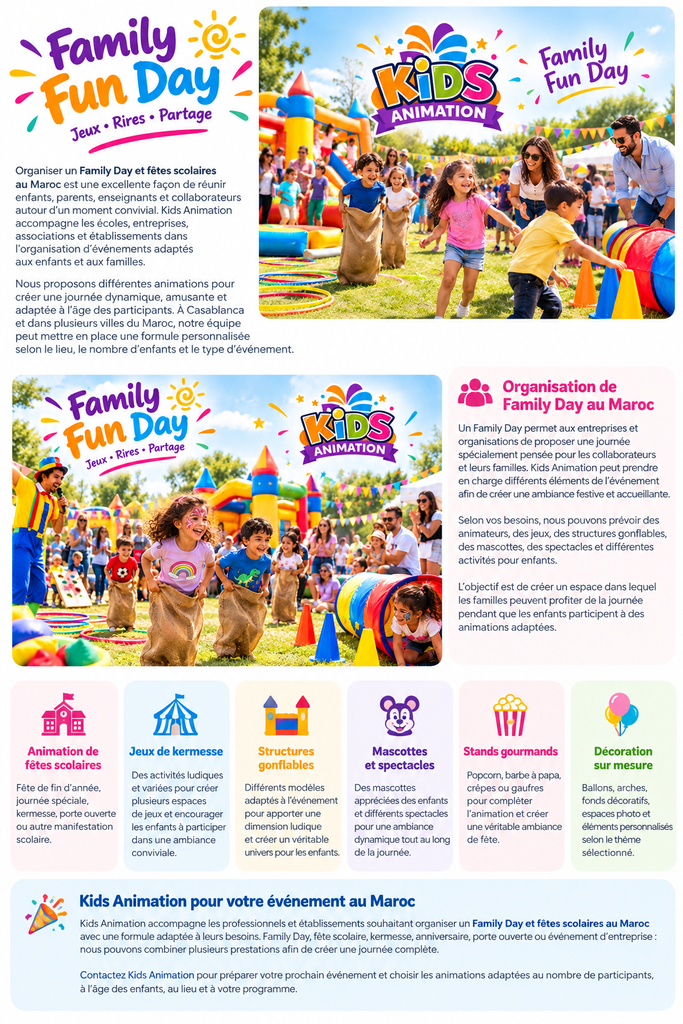 Family Day et fêtes scolaires au Maroc avec Kids Animation
