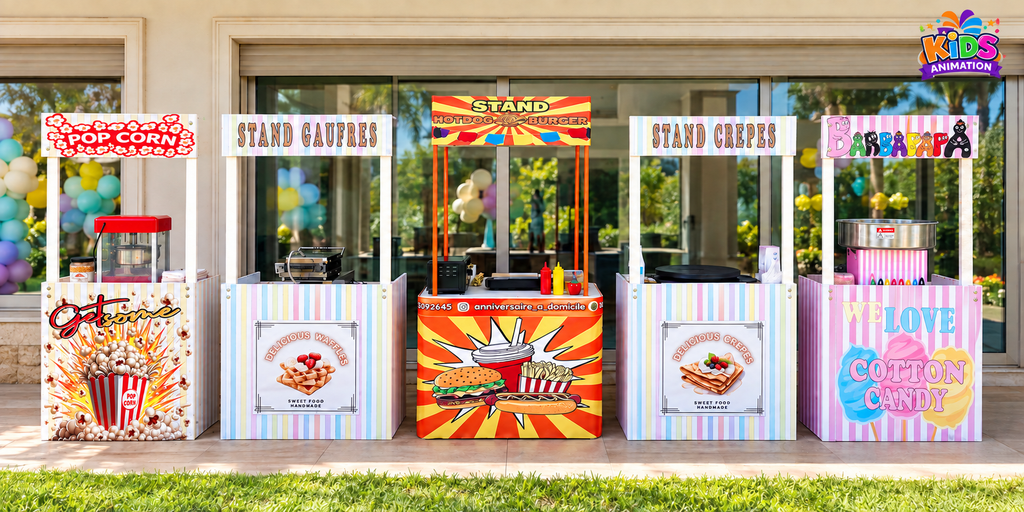 Stands popcorn et barbe à papa à Casablanca proposés par Kids Animation.